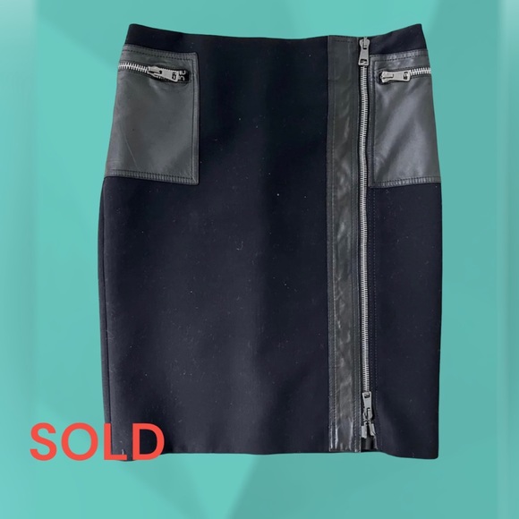 GUCCI BLACK WOOL LEATHER SKIRT LOGO ZIPPER - Picture 1 of 7